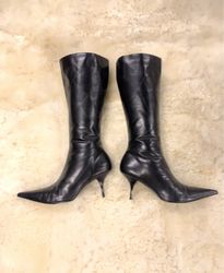 Black Leather Knee-High Boots