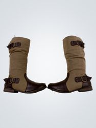 Brown and Tan Buckled Boots