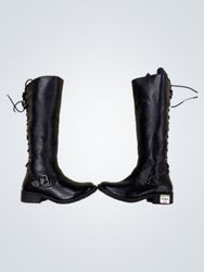 Black Tall Boots with Laces and Buckle