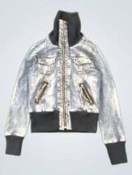 Denim Jacket with Ribbed Collar and Cuffs