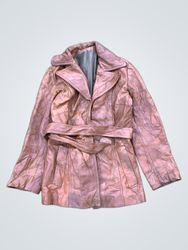 Brown Leather Patchwork Belted Jacket