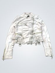 CABRINI Women's Beige Leather Moto Jacket Size 38
