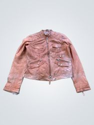 Moddison Women's Brown Leather Quilted Moto Jacket