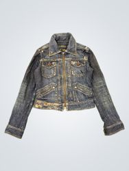 Denim Jacket with Embroidered Text