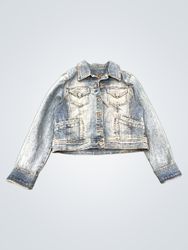 Denim Jacket with "Peace" and Butterfly Embroidery