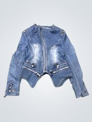 Women's Denim Jacket with Studs and Zippers