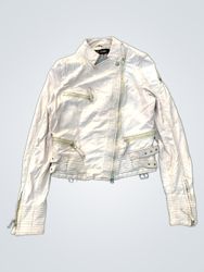 CABRINI Women's Beige Leather Biker Jacket