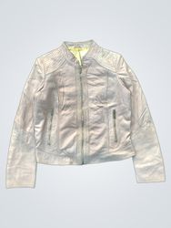 Light Pink Faux Leather Jacket with Zippers