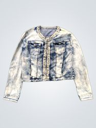 Denim Jacket with Embellished Collar