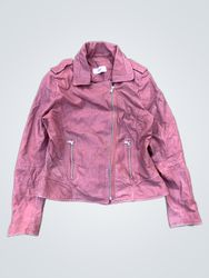 Jaqueta biker de couro rosa feminina IBANA
