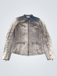 Chaqueta biker de cuero marrón Oromoc