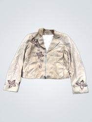 Jaqueta Cropped Marrom Feminina VMG com Apliques