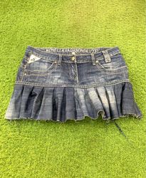 Upcycled MONELLA VAGABONDA UTP Denim Skirt with Ru..