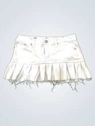 Upcycled White Pleated Denim Mini Skirt