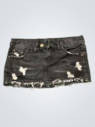Black Distressed Denim Mini Skirt