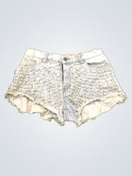 Light Wash Denim Shorts with Pearl Embellishments
