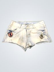 Light Wash Denim Shorts with Patches