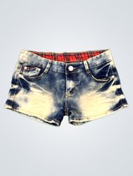 Denim Shorts with Plaid Lining