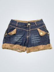 Denim Shorts with Fur Trim