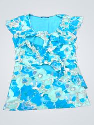 Blue and Green Floral Ruffle Top