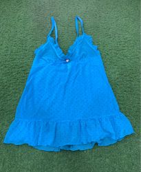 Blaues transparentes Babydoll mit Punkten