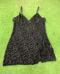 Black Sheer Leopard Print Babydoll Slip Dress with..