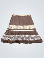 Apostrophe Brown Tiered Embroidered Midi Skirt