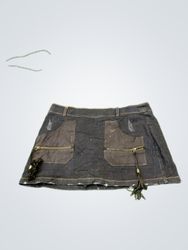 Denim Skirt with Zipper Pockets and Tassels