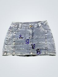 Denim Skirt with "LOVE" Embellishment