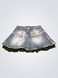 Heart Quake Denim Skirt with Black Tulle Trim