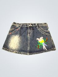 Weili@a bestickter Jeansrock mit Papageienmotiv