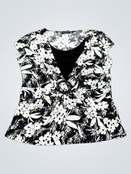 Brittany Black Black and White Floral Print Top wi..
