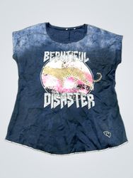 Blue T-Shirt with "Beautiful Disaster" Graphic