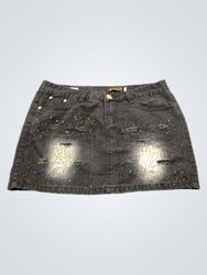 CHENGPONGFENYAN Jupe en denim noire pour femme ave..