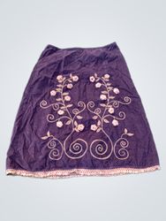 Brown Corduroy Skirt with Floral Embroidery