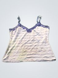 Blue and white striped camisole with lace trim