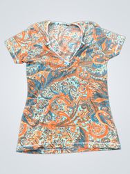 Paisley Print V-Neck Top with Bows