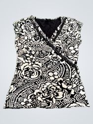Style & Co. Black & White Floral Print Wrap Top