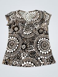 Women's Short Sleeve Top with Brown and White Patt..