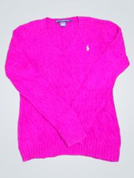 Maglione a V in cashmere con lavorazione a trecce ..