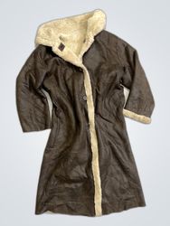 Brown Leather Coat with Fur Trim