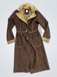 Camaieu Brown Fur Trimmed Suede Coat