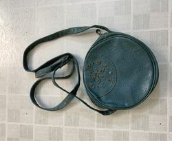 Teal Embossed Round Crossbody Bag