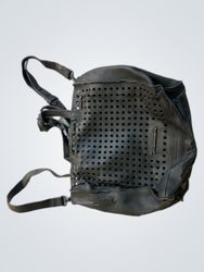 Black Leather Backpack with Perforated Design