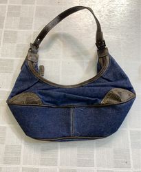 Denim Shoulder Bag with Brown Leather Accents