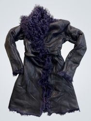 Black Leather Coat with Fur Trim