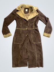 Camaiu Brown Faux Suede Shearling Lined Duffle Coa..
