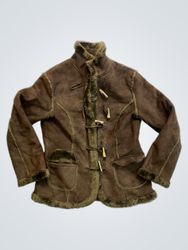 Brown faux fur trim duffle coat