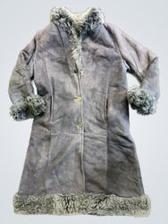 Grey Suede Coat with Fur Trim