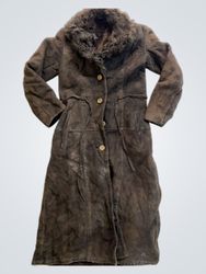 Brown Suede Fur Lined Long Coat